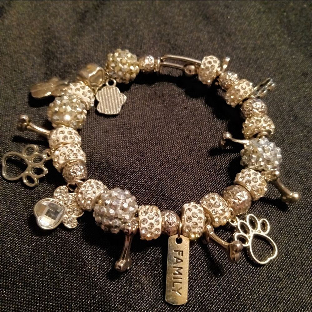 'Fur Babies Are Our Family' Sparkly Bangle Bracelet